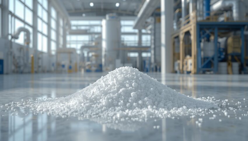 lucid origin Create an ultra realistic 8K industrial scene featuring high purity Calcium Chlo 0