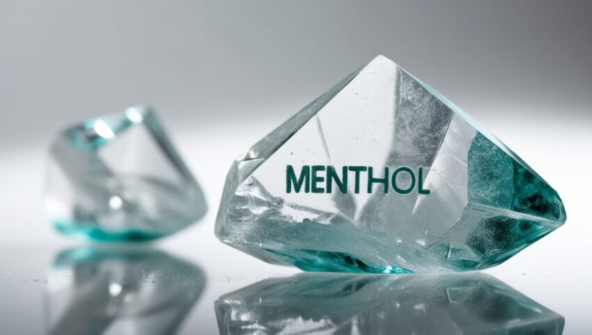 phoenix v0.9 Generate a highly detailed image of menthol raw material showcasing its crystall 1
