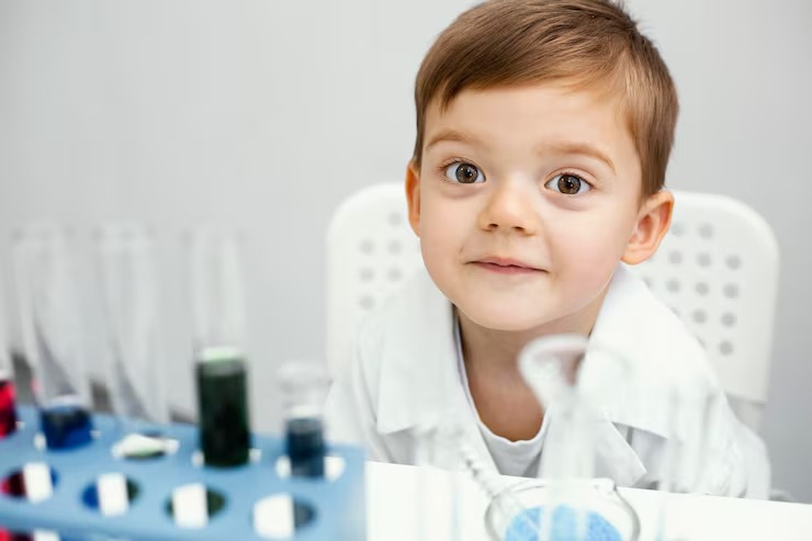 imgi 4 cute young boy scientist with test tubes doing experiments 23 2148817435