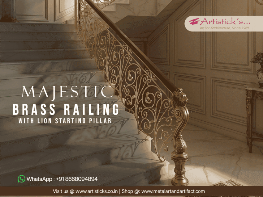 Brass railing with lion starting pillar 1