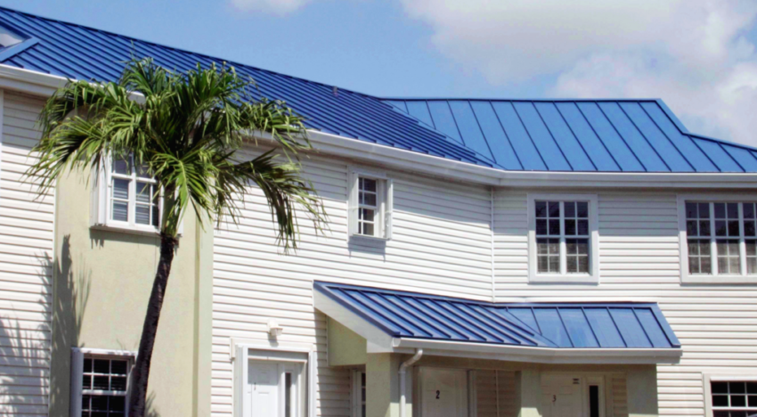 Blue roofing metal