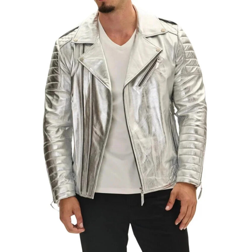 Mens Silver Quilted Leather Moto Jacket 1 92516e48 00ec 4b18 bb60 38eae18cdc78 728152