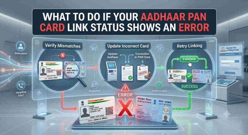 Steps to resolve Aadhar PAN card link status errors