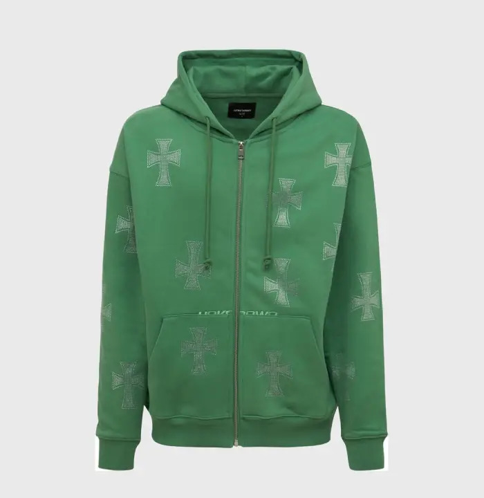 UNKNOWN Crystal Cross Cotton Zip up Hoodie ShopStyle