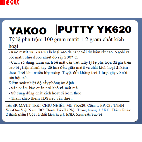 BỘT TRÉT BẢ CHỊU NHIỆT YK620 CHUYÊN CHO SƠN TĨNH ĐIỆN VÀ LẮP CAPO Ô TÔ