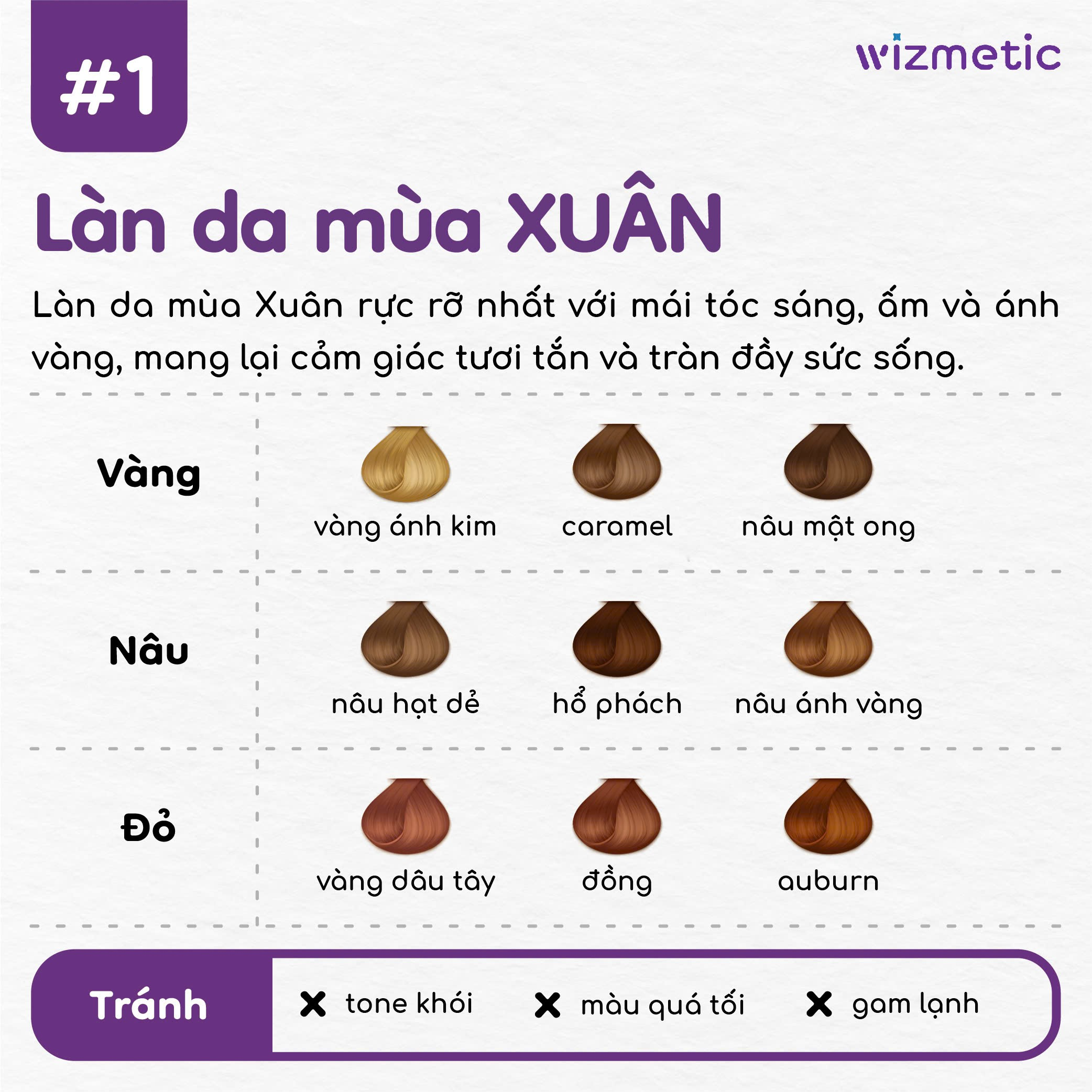 Làn da mùa Xuân – Màu tóc ấm rực rỡ và tươi sáng