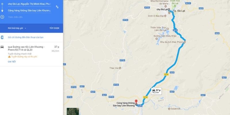 Khoảng cách sân bay Liên Khương Đà Lạt bao nhiêu km?