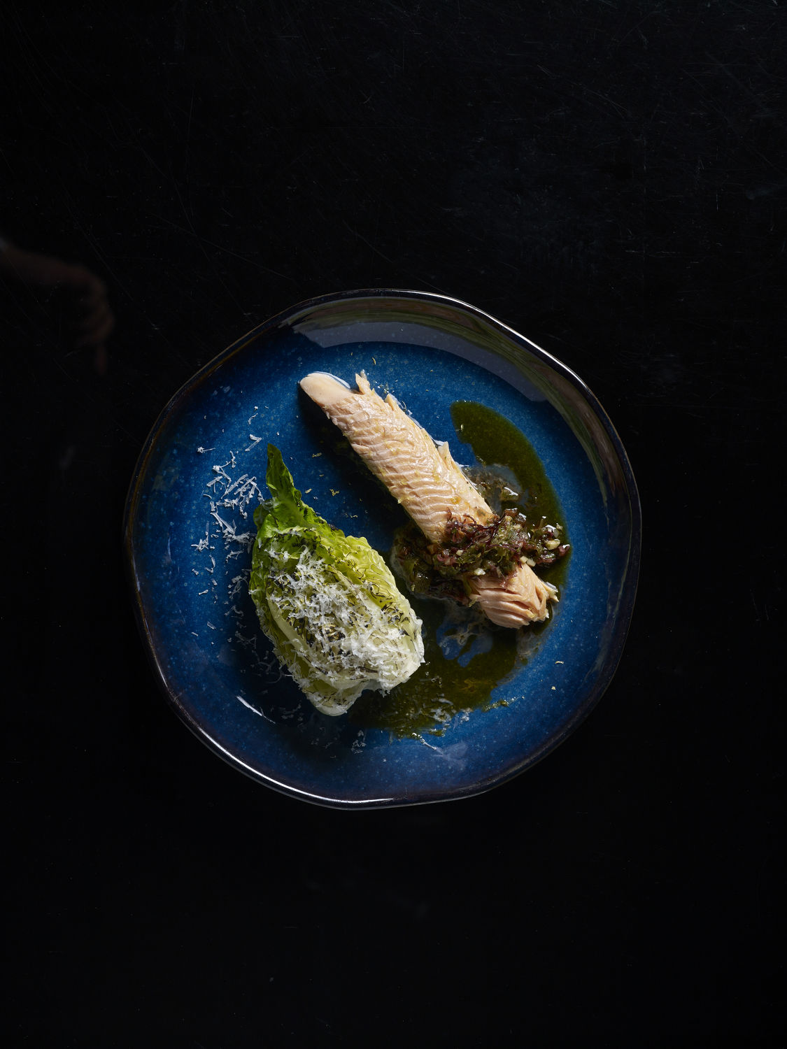 FIRE Salt Baked Rainbow Trout with Grilled baby Romaine - THE EDGE SINGAPORE