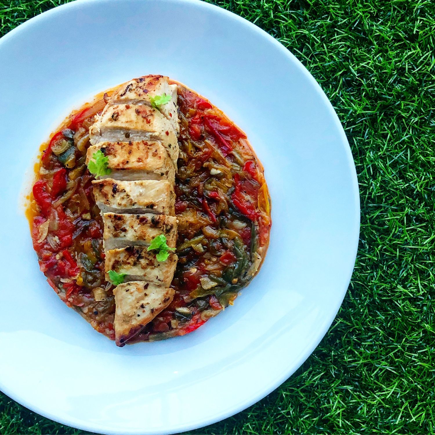 Pan-seared Herb Chicken with Basque Pipérade - THE EDGE SINGAPORE