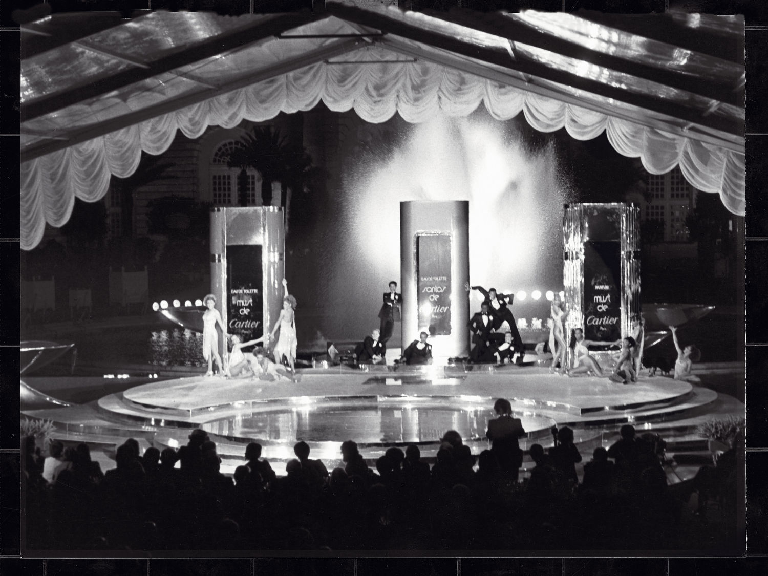 Ballet and a show during the launch party of the Must de Cartier and Santos de Cartier perfumes at the Château de Versailles, 1981