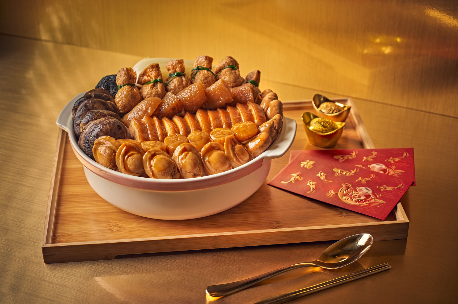 Braised Pork Belly, Meatball with Crabmeat in Beancurd Pockets and Sea Treasures in Claypot - THE EDGE SINGAPORE