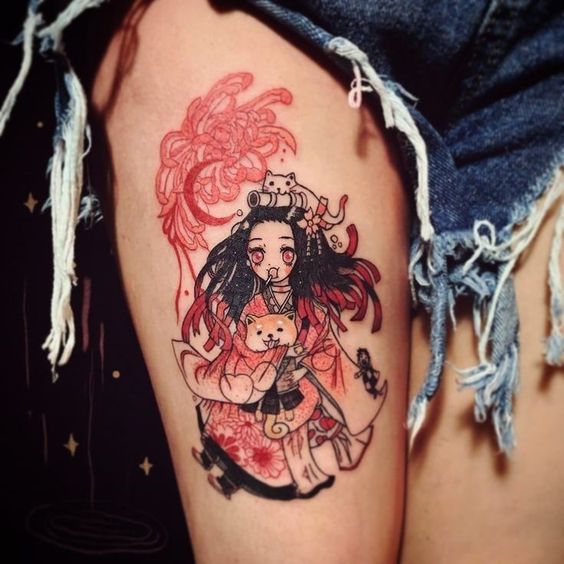 Tattoo hoa bỉ ngạn v&agrave; nh&acirc;n vật hoạt h&igrave;nh