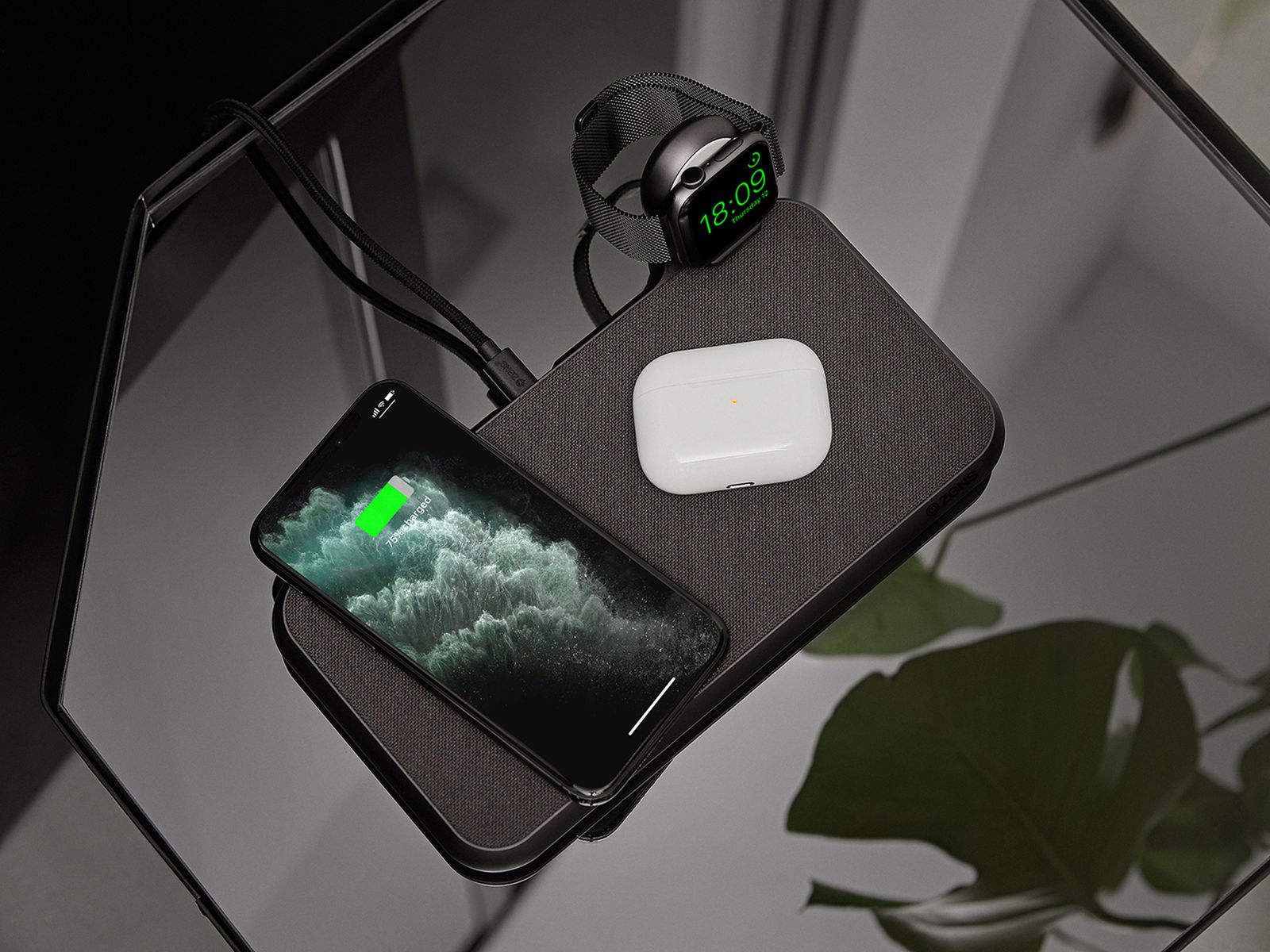 zens liberty 16 coils wireless charger with apple watch usb stick lifestyle image