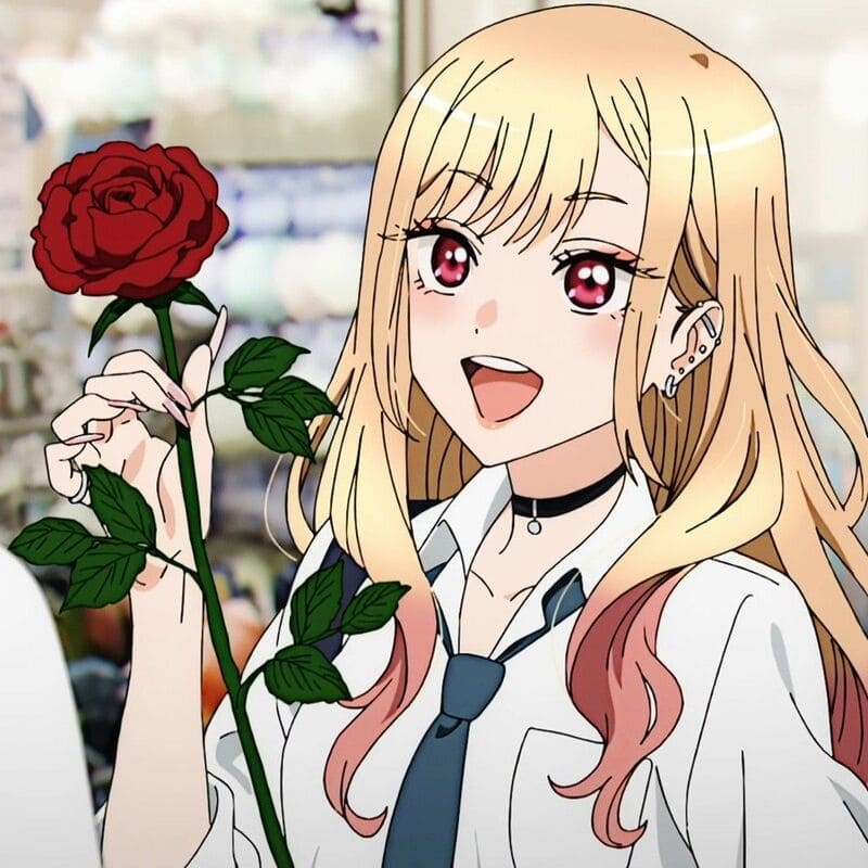 hình ảnh anime nữ duyên dáng bên hoa hồng