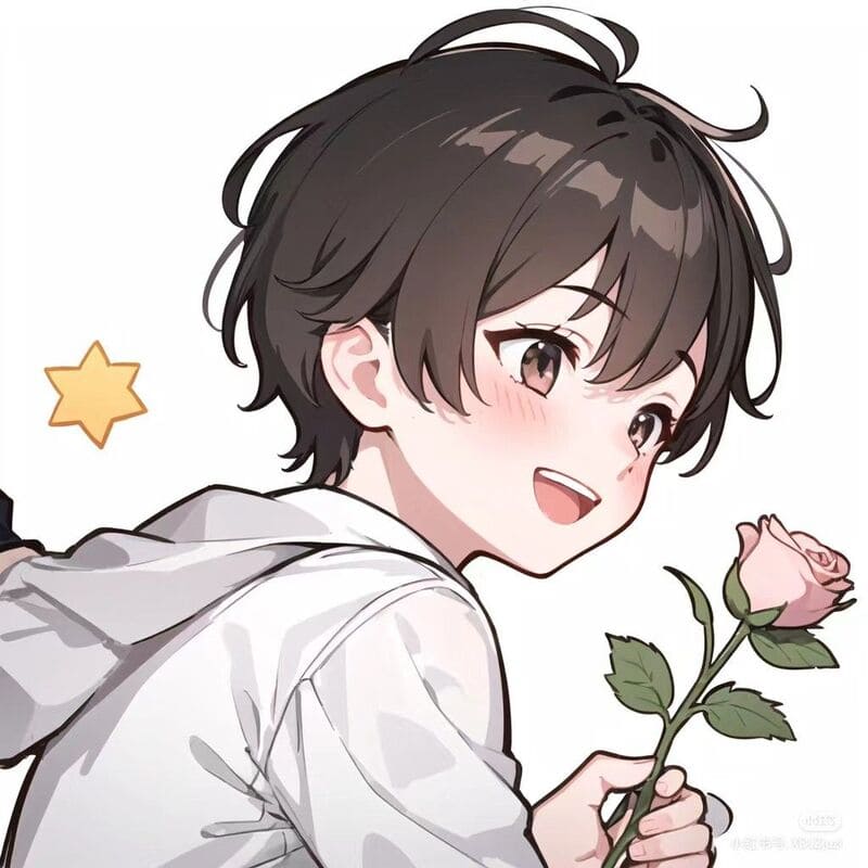 Ảnh đại diện Avatar anime dễ thương nam cầm hoa hồng