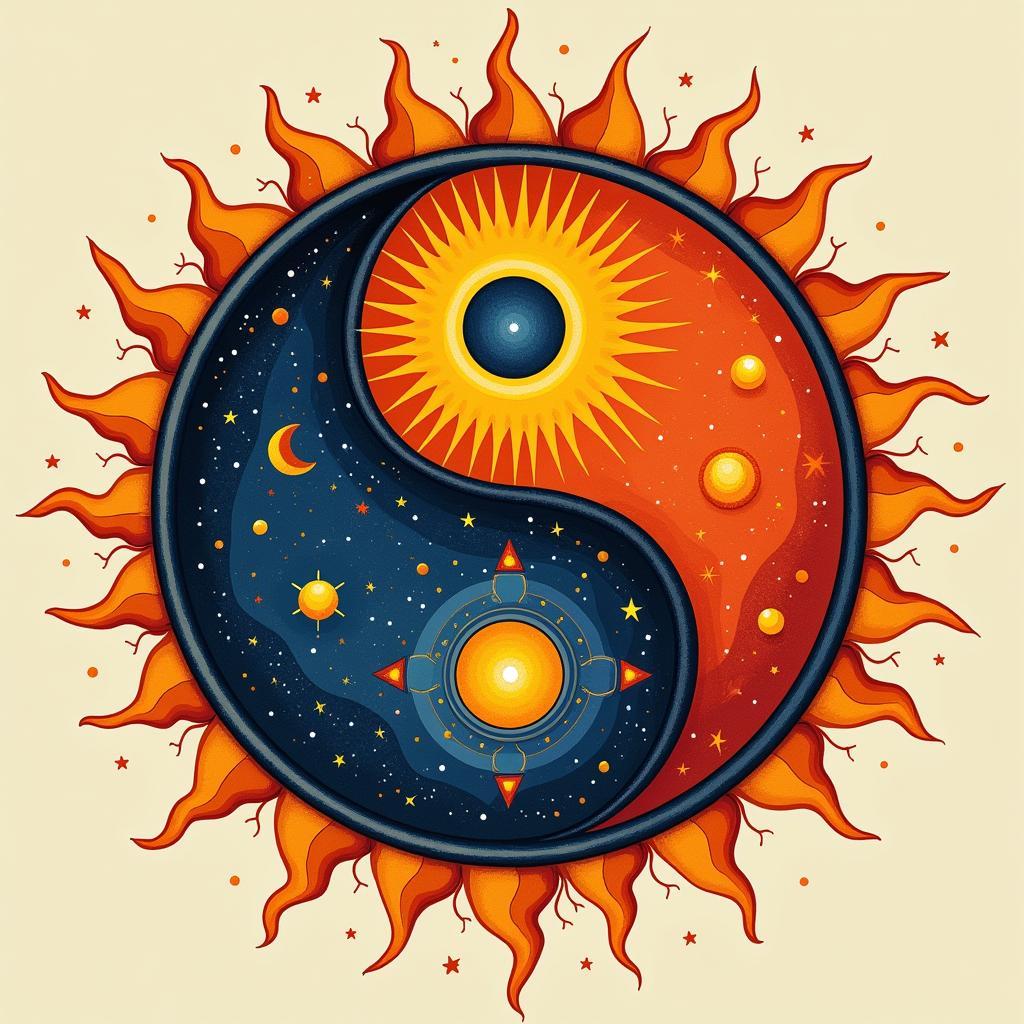 Biểu tượng hình xăm mặt trời mặt trăng cân bằng âm dương