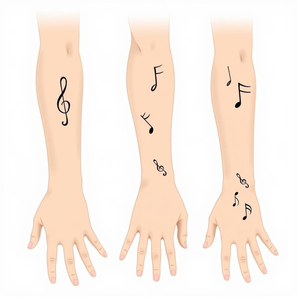 Các vị trí xăm hình nốt nhạc ở cổ tay mặt trong mặt ngoài và xung quanh cổ tay