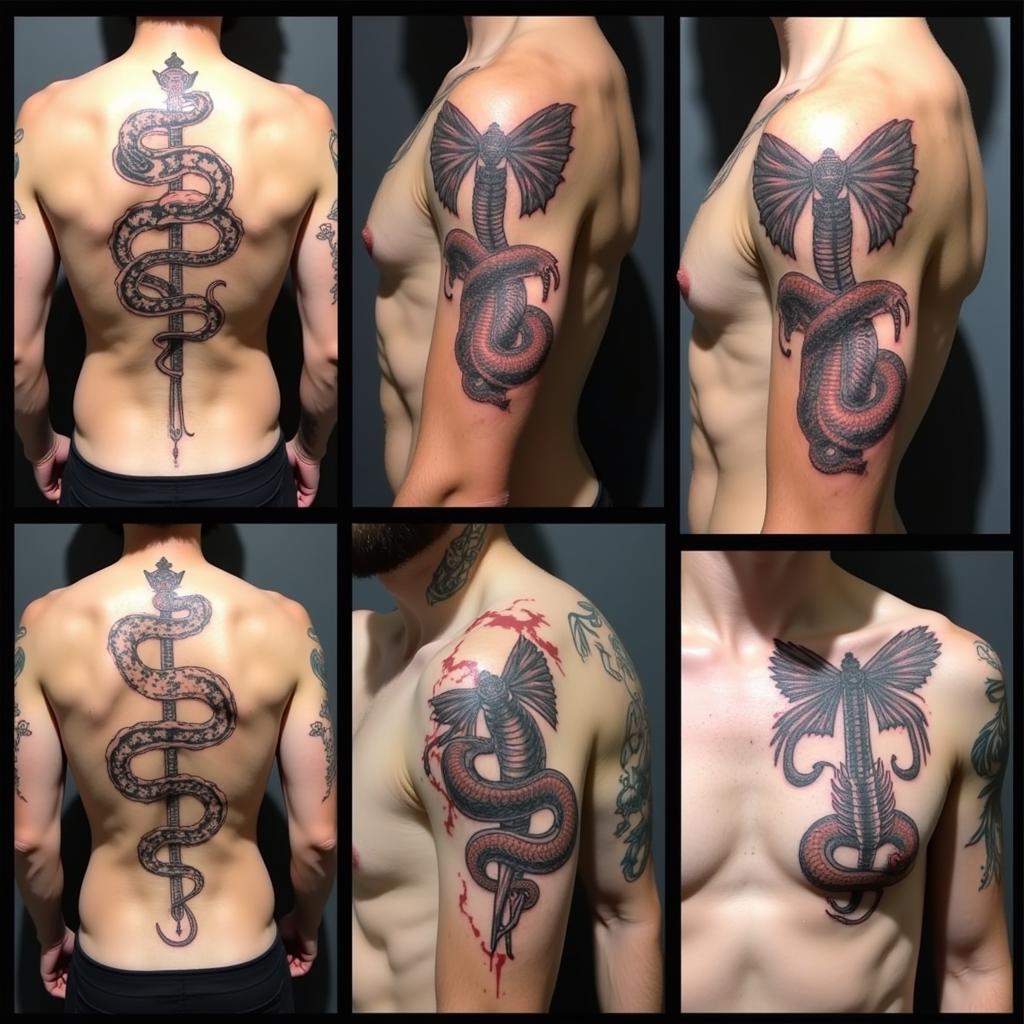 Hình xăm rắn hóa rồng ở nhiều vị trí khác nhau trên cơ thể
