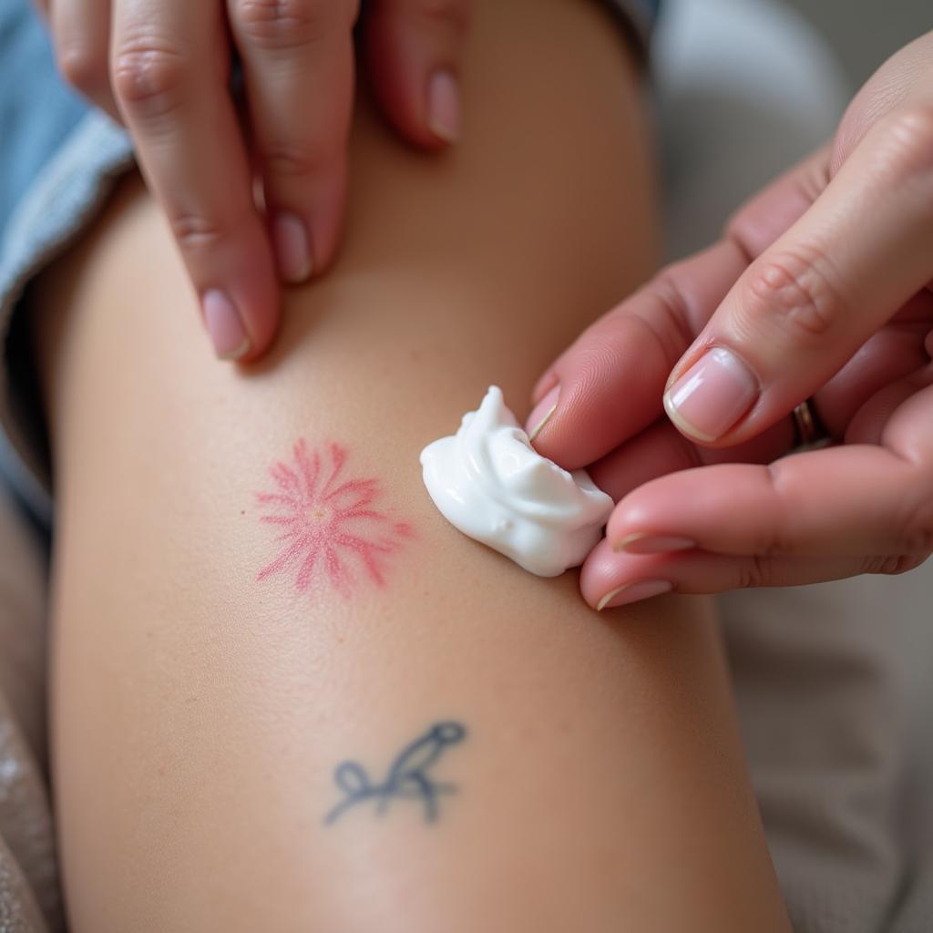 Chăm sóc hình xăm chân bằng kem dưỡng ẩm, đảm bảo hình xăm mau lành và giữ màu