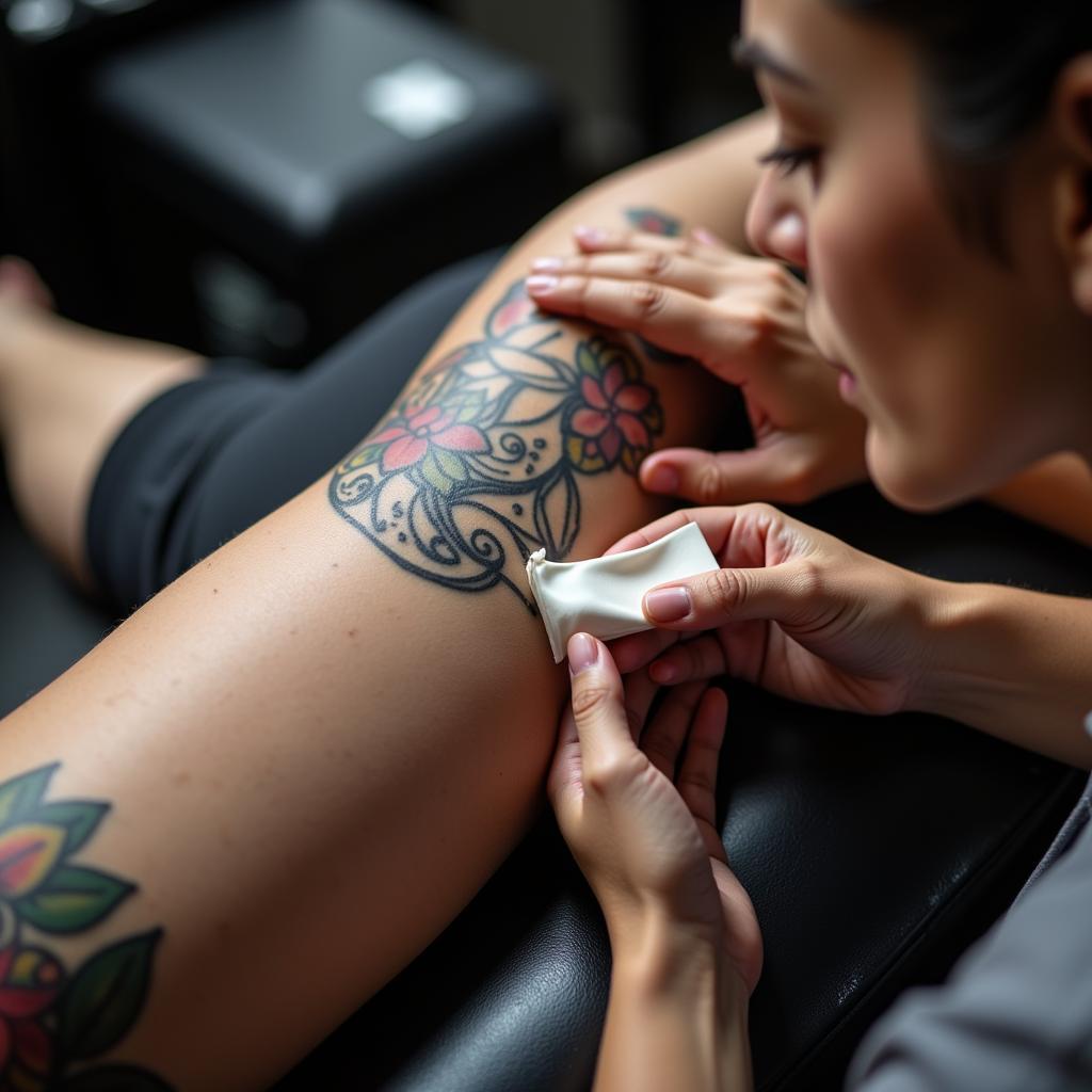 Cham soc hinh xam chu moi xam bang cach boi kem duong am thuong xuyen