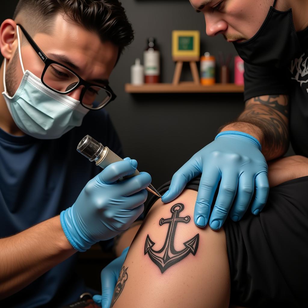 Chọn thợ xăm hình mỏ neo bắp tay chuyên nghiệp và uy tín để đảm bảo chất lượng