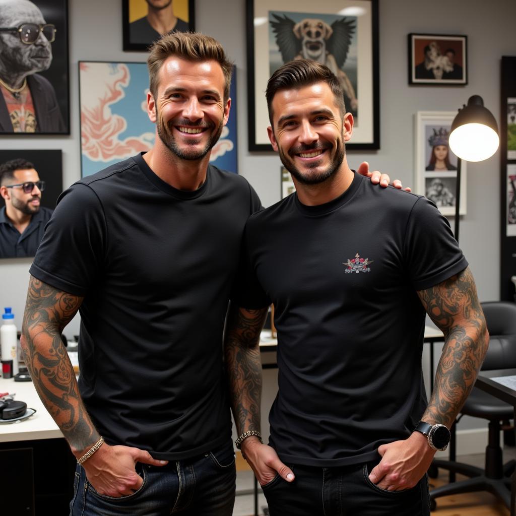 David Beckham chụp ảnh cùng nghệ sĩ xăm hình nổi tiếng Louis Malloy trong studio xăm