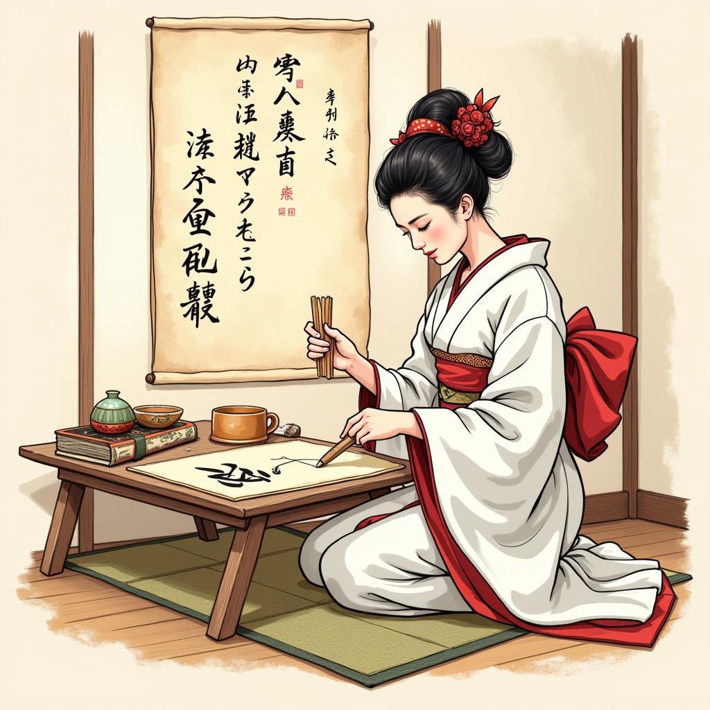 Hinh xam Geisha luyen tap the hien su kien tri no luc