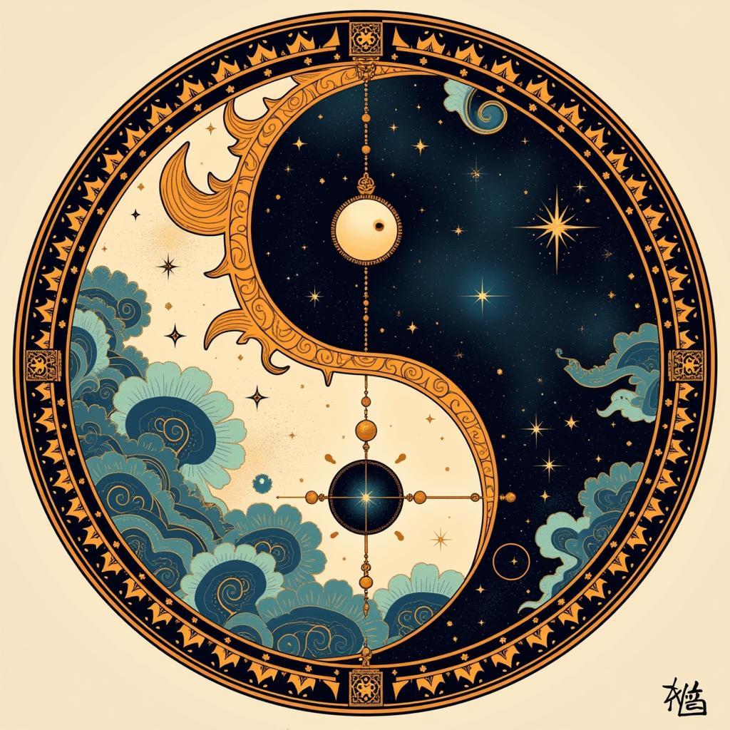 Biểu tượng Hắc Bạch Vô Thường với sự kết hợp âm dương thể hiện sự cân bằng vũ trụ