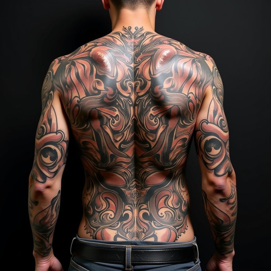 Hình xăm 3D lưng hoành tráng, tác phẩm nghệ thuật phức tạp và ấn tượng trên lưng