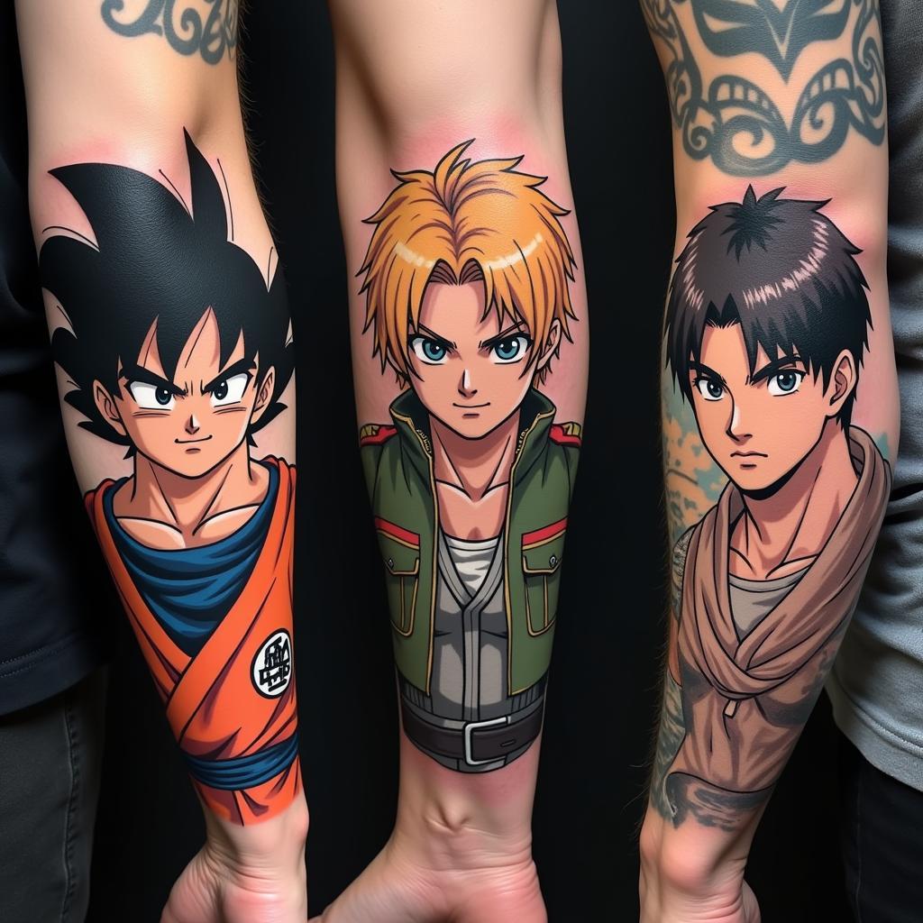 Hình xăm anime cho nam với nhân vật Goku, Eren, Guts thể hiện cá tính mạnh mẽ