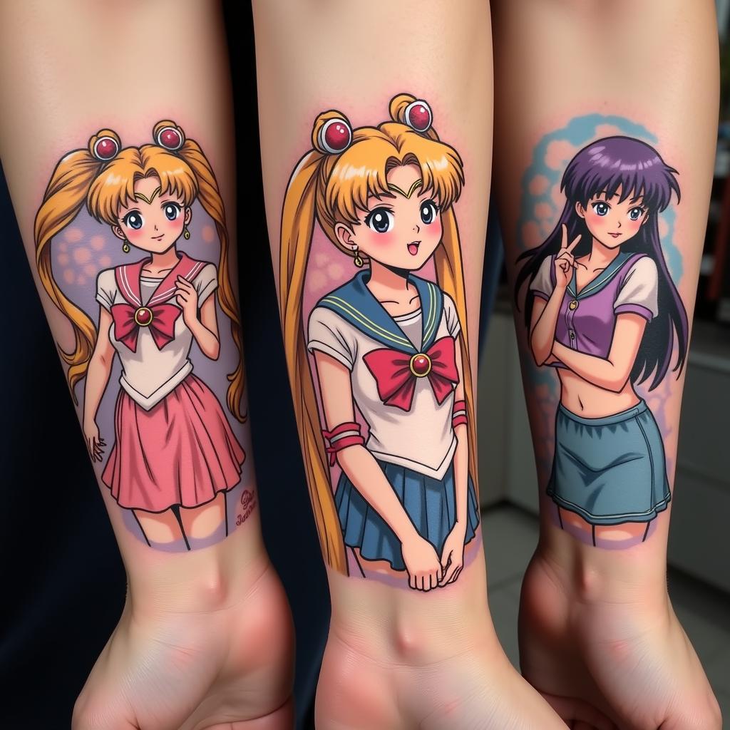 Hình xăm anime cho nữ với các nhân vật chiến binh thủy thủ, Sakura, phim Ghibli