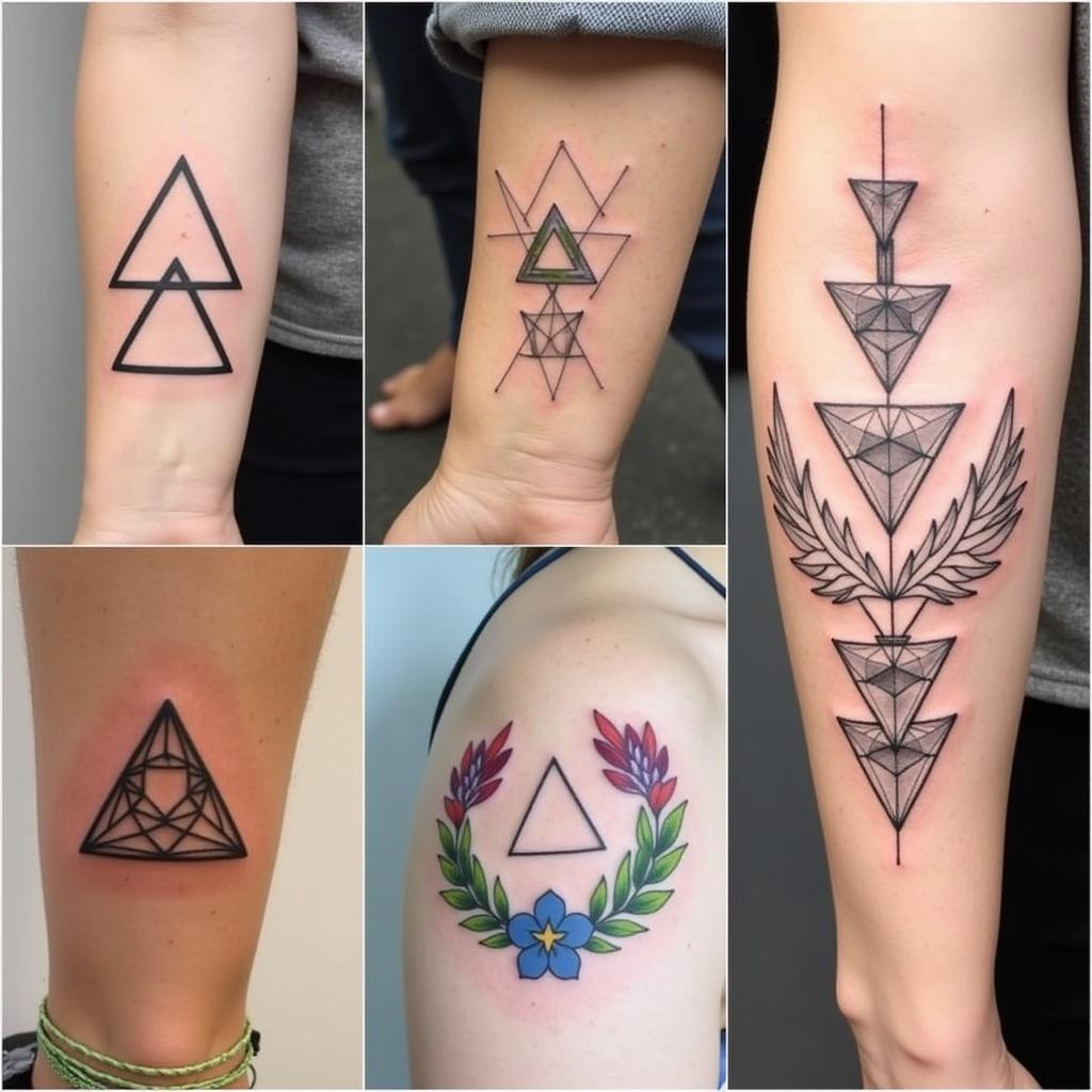 Hình xăm ba tam giác với nhiều phong cách thiết kế và vị trí xăm khác nhau, thể hiện sự đa dạng và tính biểu tượng sâu sắc