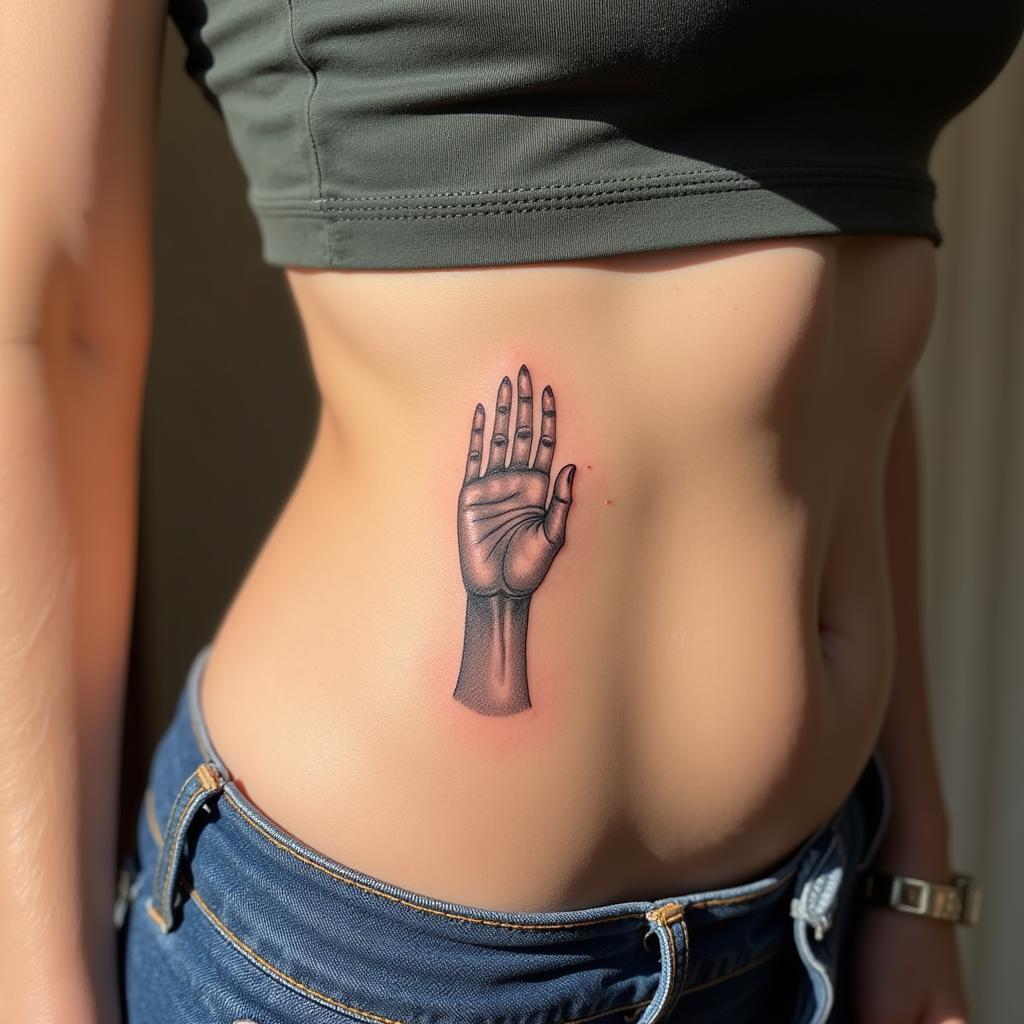 Hình xăm bàn tay Phật ở sườn mang lại vẻ gợi cảm và tâm linh