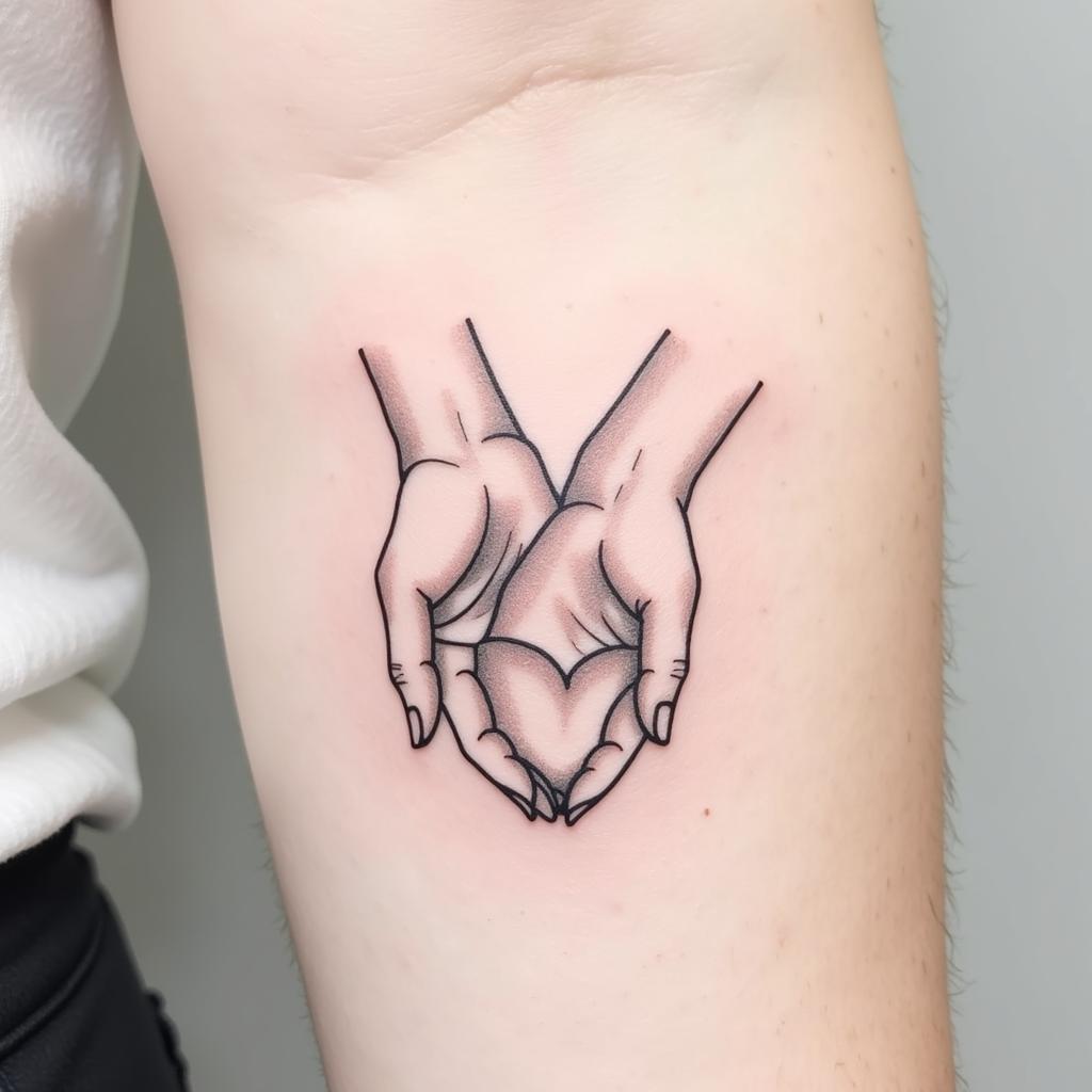 Hình xăm bàn tay nắm nhau thiết kế tối giản đường nét đơn giản tinh tế không cầu kỳ