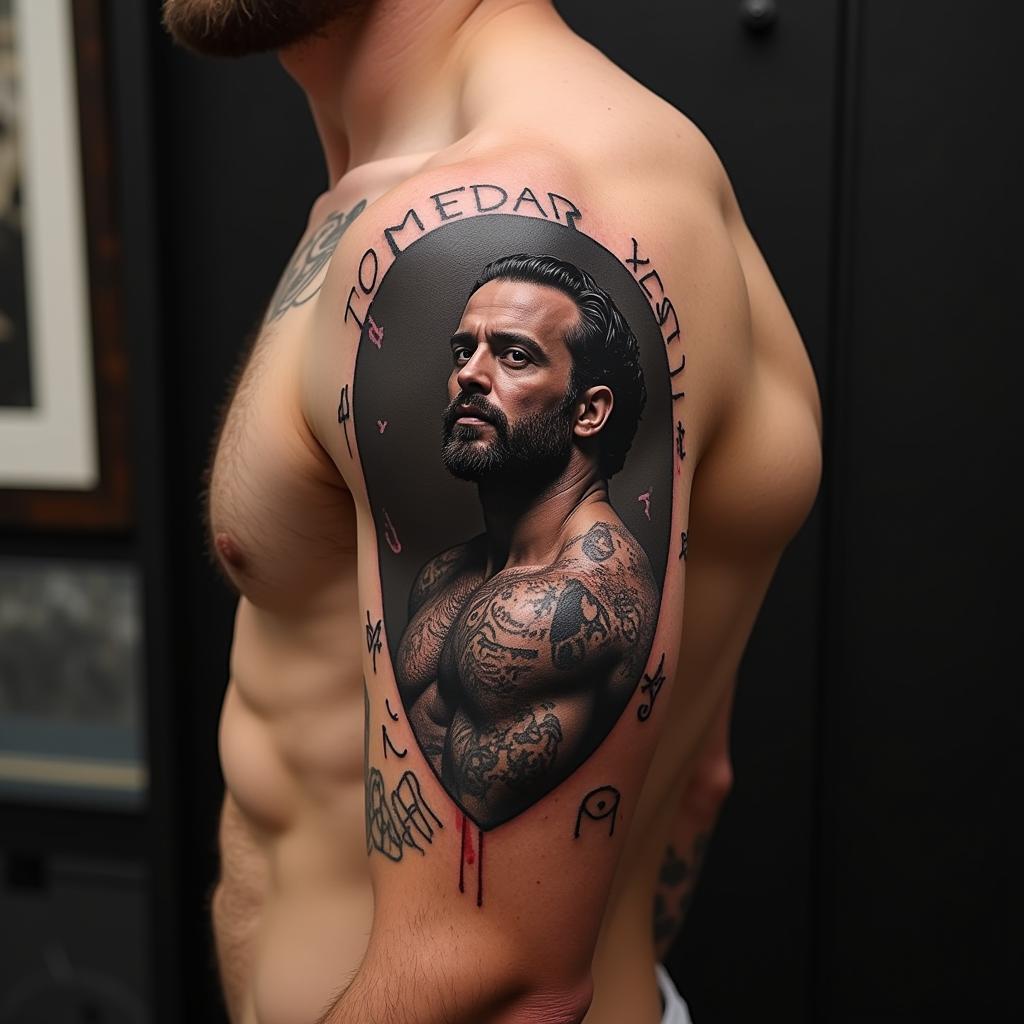 Hình xăm bắp tay nam với thiết kế mạnh mẽ, tôn vinh vẻ đẹp cơ bắp và nam tính