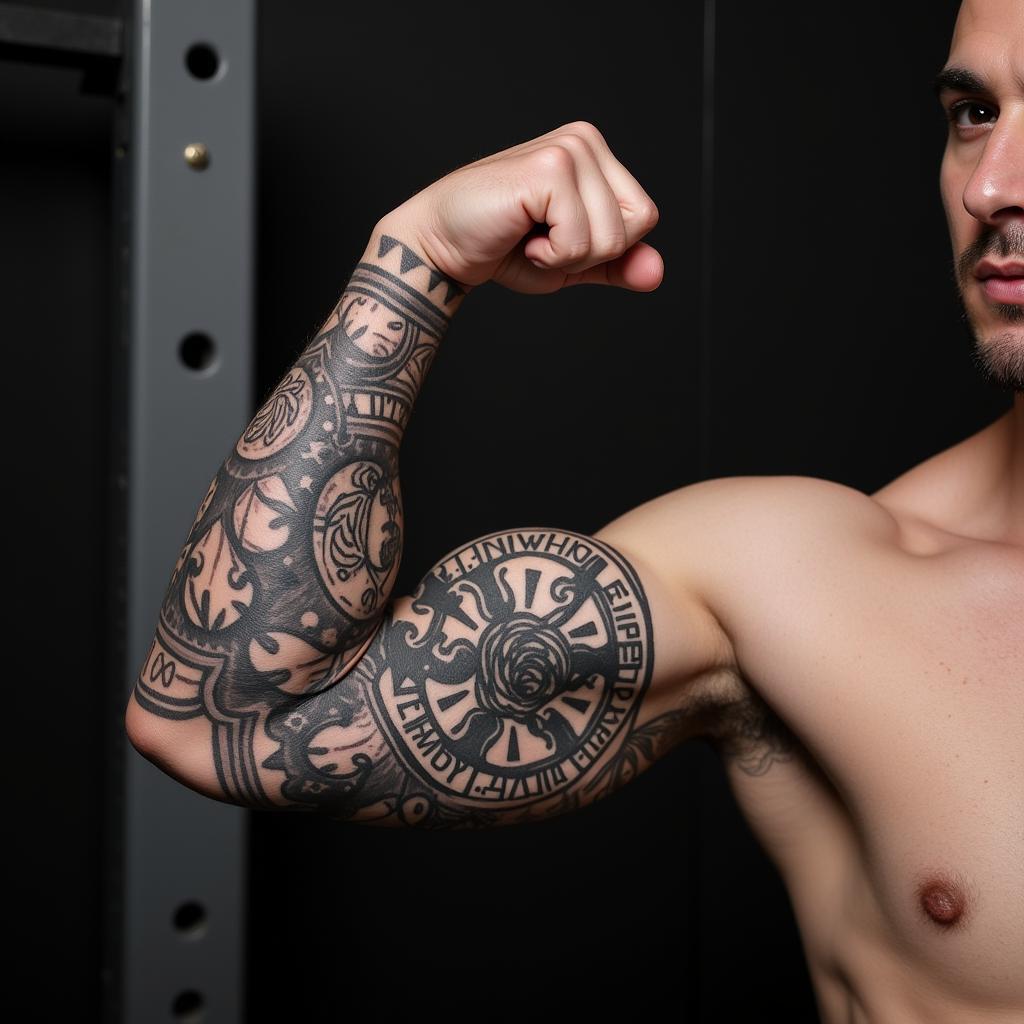 Hình xăm lớn ở bắp tay nam giới thể hiện sức mạnh và nam tính