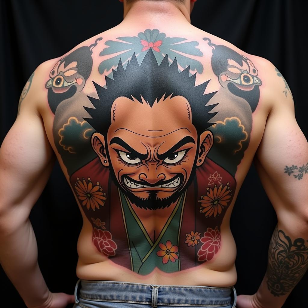 Hình xăm Bất Động Minh Vương ở lưng, vị trí phổ biến tượng trưng cho sự bảo vệ và che chở khỏi thế lực xấu.