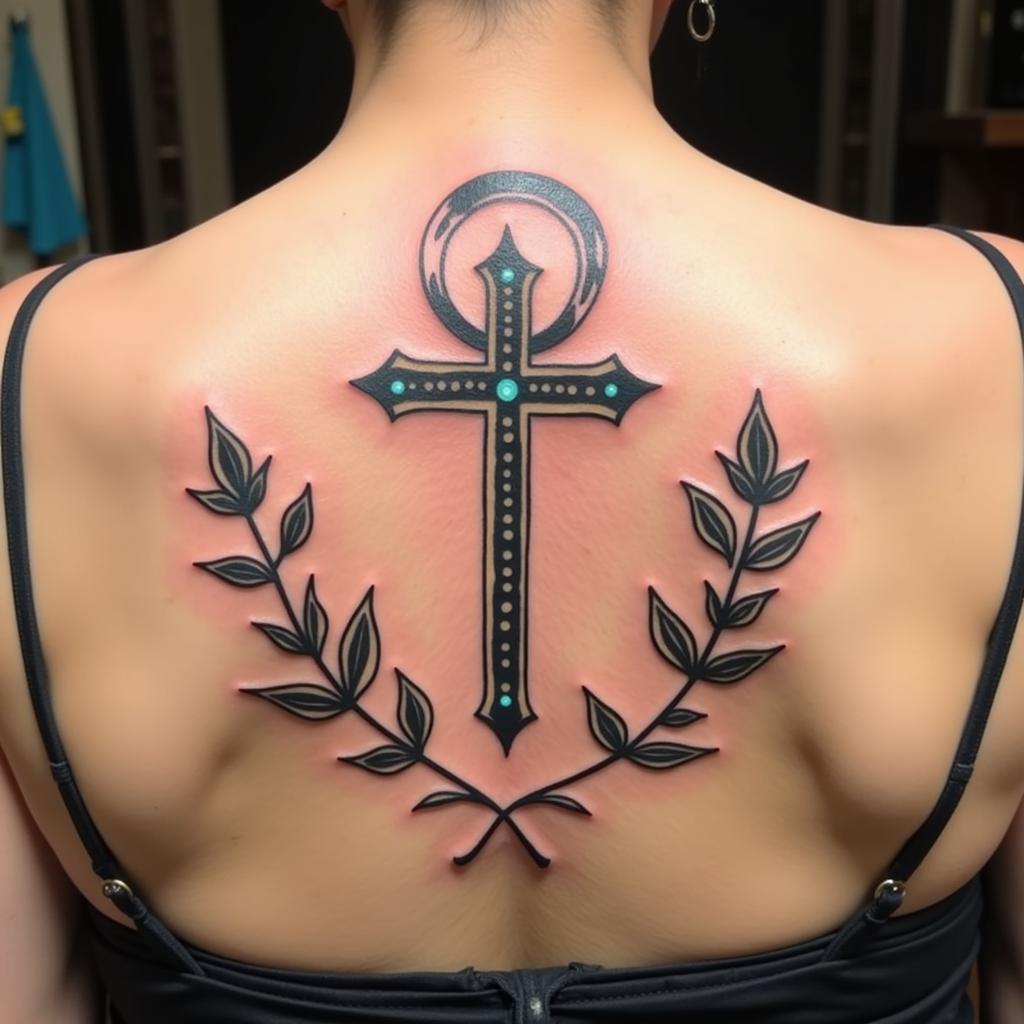 Hình xăm biểu tượng tâm linh mang ý nghĩa cầu bình an cho cha mẹ trên lưng