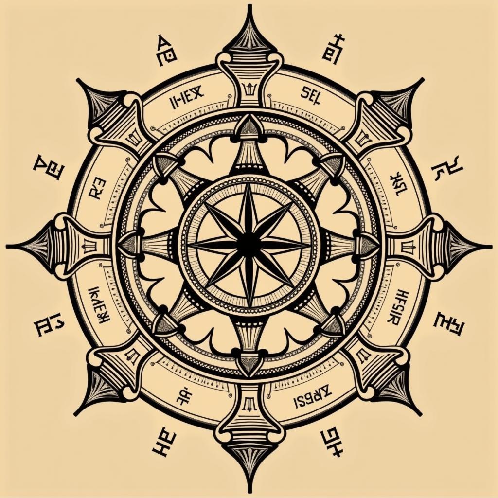 Hình xăm bùa Thái Paed Tidt (Tám Hướng) bảo vệ khỏi nguy hiểm từ mọi phương hướng