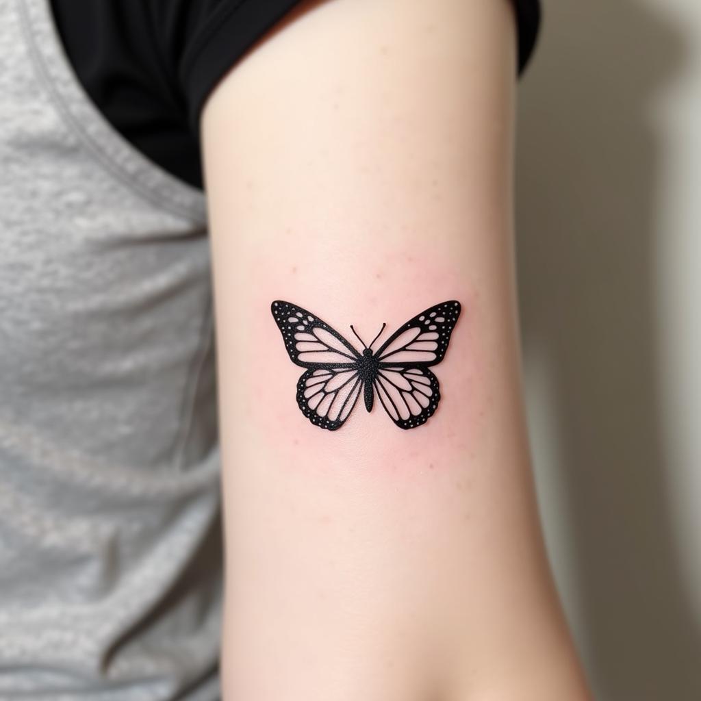 Hình xăm con bướm đen trắng đơn giản mang vẻ đẹp tinh tế và thanh lịch tối giản