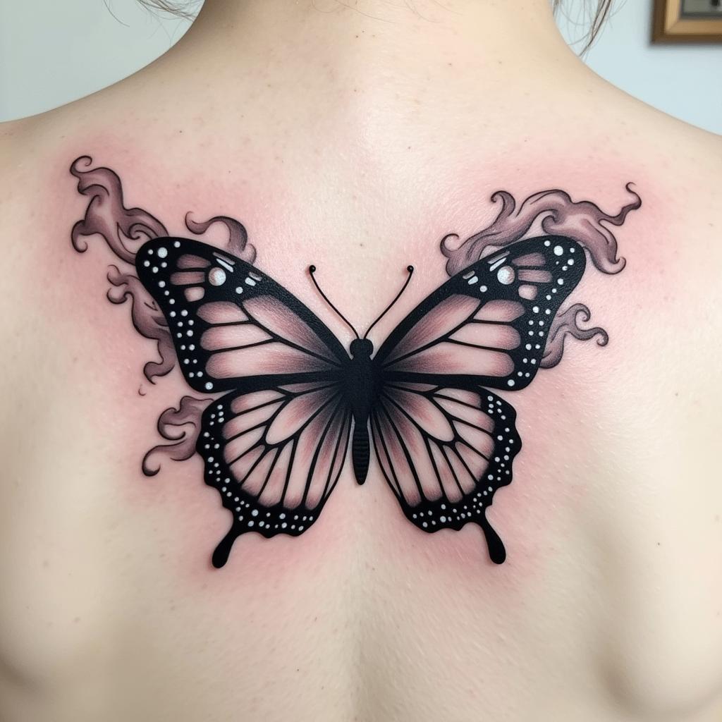 Hình xăm bướm khói biểu tượng cho sự thay đổi và tái sinh, mang đậm tính nghệ thuật
