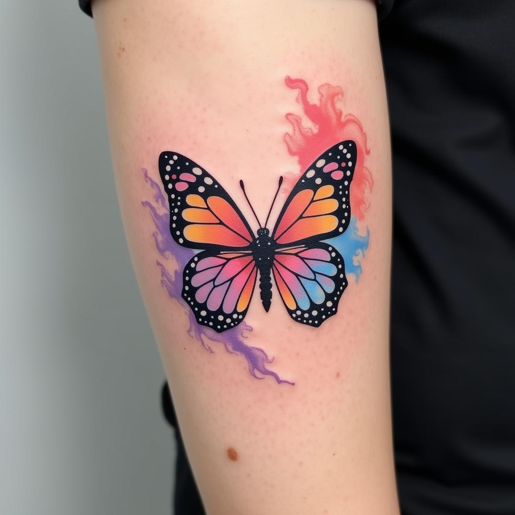 Hình xăm bướm khói phong cách watercolor, mềm mại và đầy tính nghệ thuật