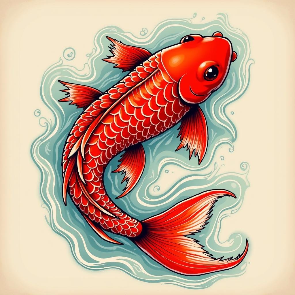 hinh xam ca chep do bieu tuong tinh yeu dam me may man 67bd2f 1