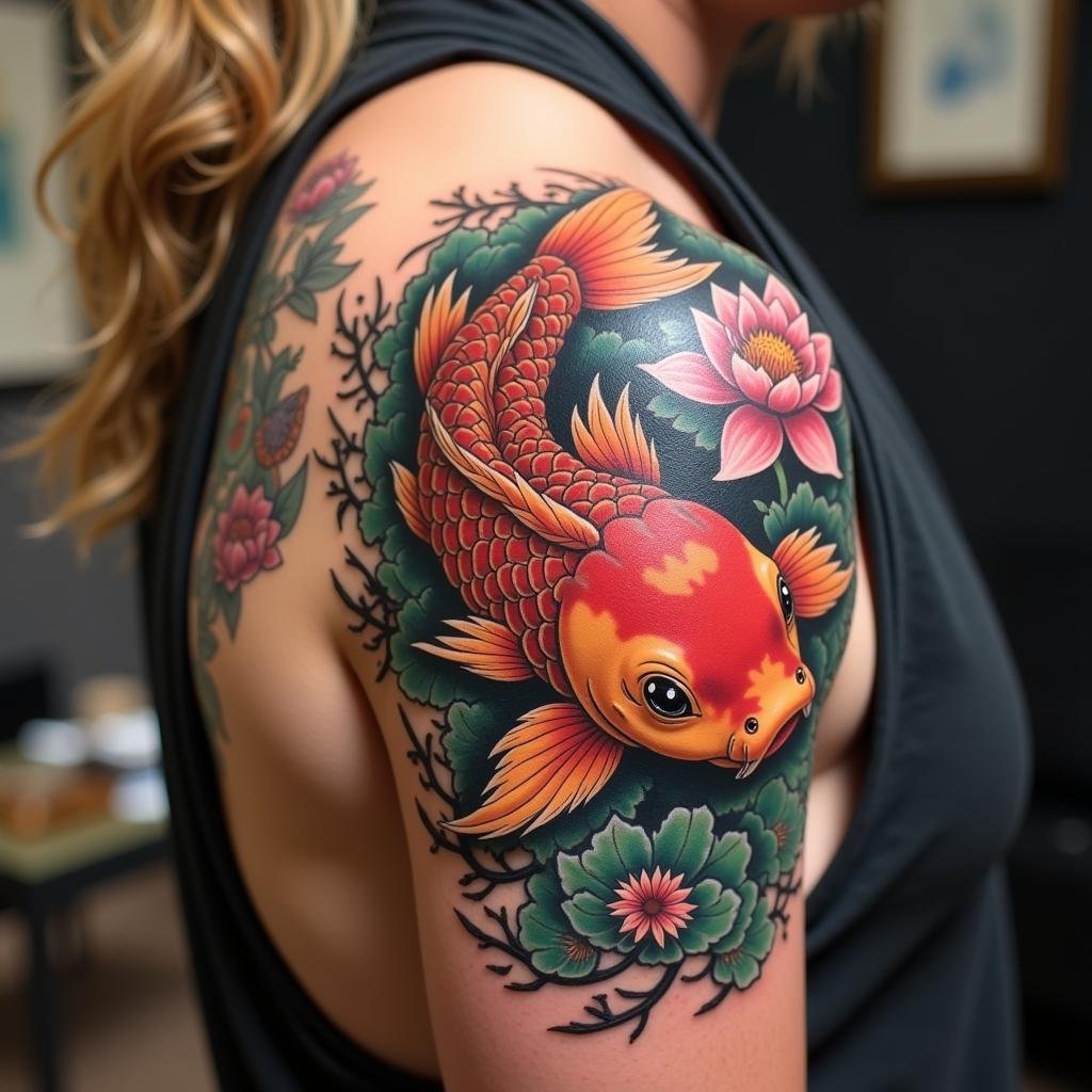 hinh xam ca chep hoa sen dep y nghia 67bcb6 1