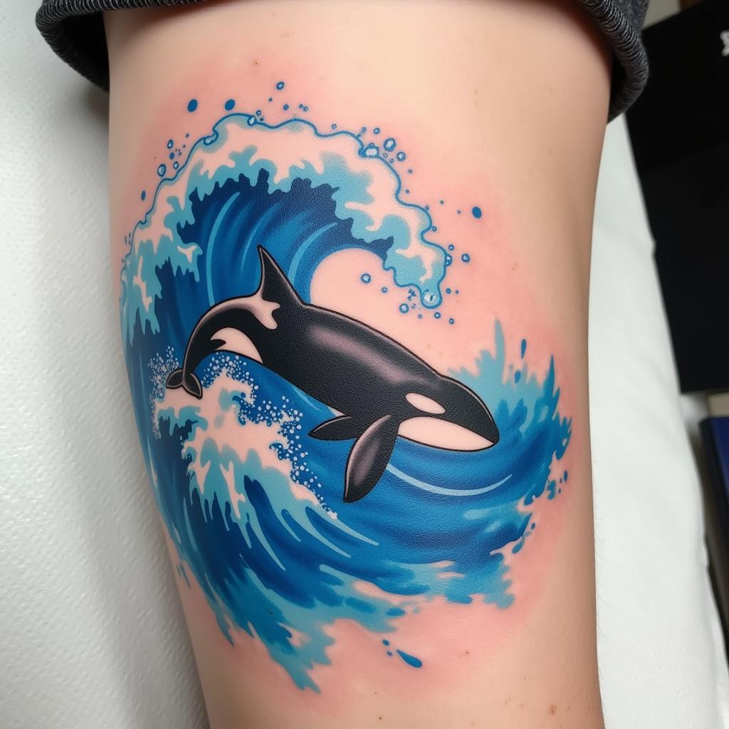 Hình xăm cá voi sát thủ thể hiện tinh thần tự do và khám phá đại dương