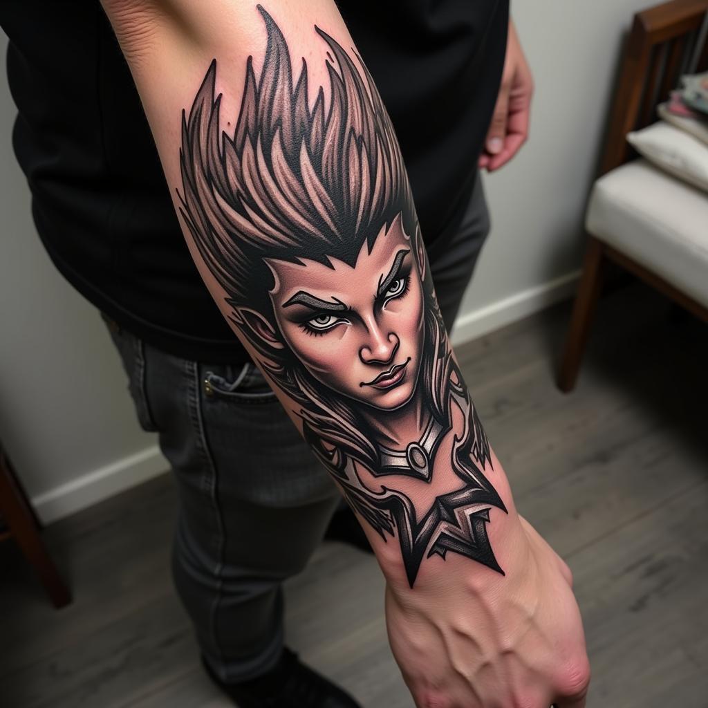 Hình xăm cẳng tay nam với phong cách độc đáo, thể hiện cá tính mạnh mẽ và sự sáng tạo