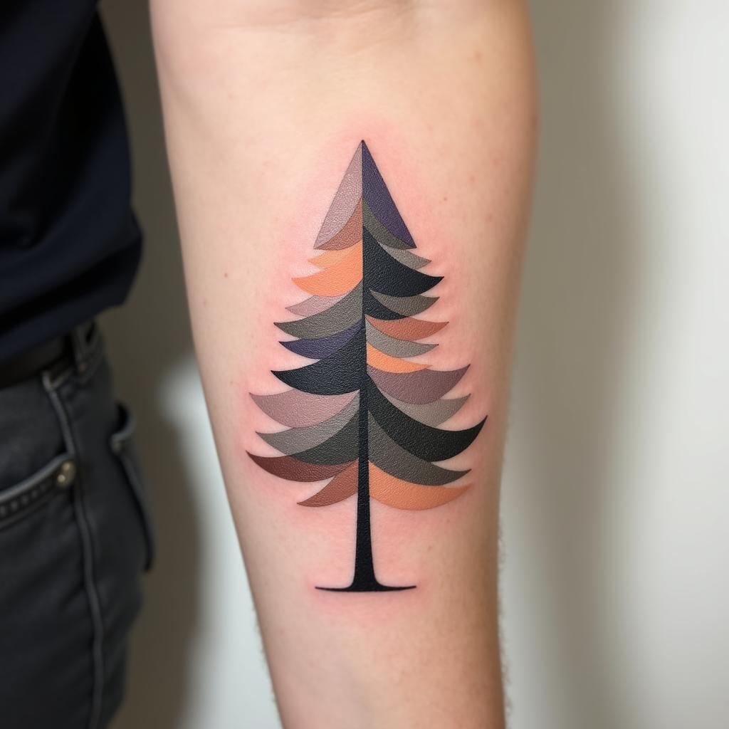 Hình xăm cây thông với nét vẽ tinh tế, gợi lên sự bình yên và chiều sâu tâm hồn