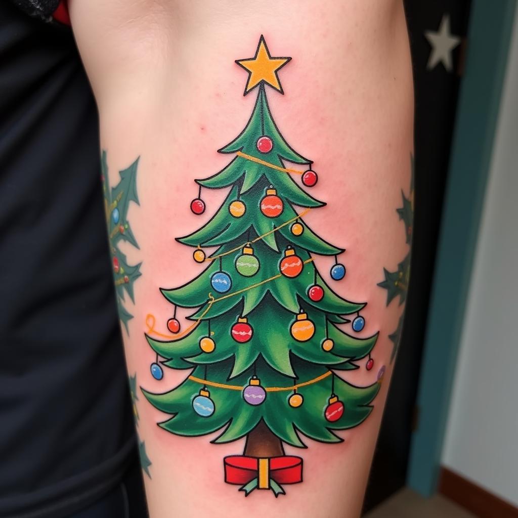 hinh-xam-cay-thong-giang-sinh-phuong-tay-67bed7 Hình xăm cây thông Giáng Sinh được trang trí rực rỡ mang ý nghĩa hạnh phúc gia đình