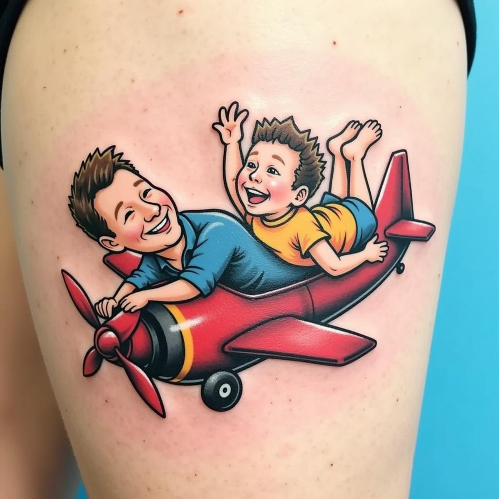 Hình xăm cha con mini ghi lại khoảnh khắc vui chơi hạnh phúc của cha và con trai