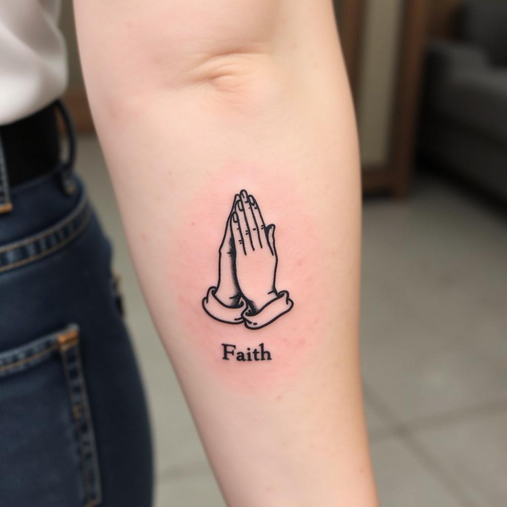 Hình xăm chắp tay chữ phong cách tối giản tinh tế và hiện đại